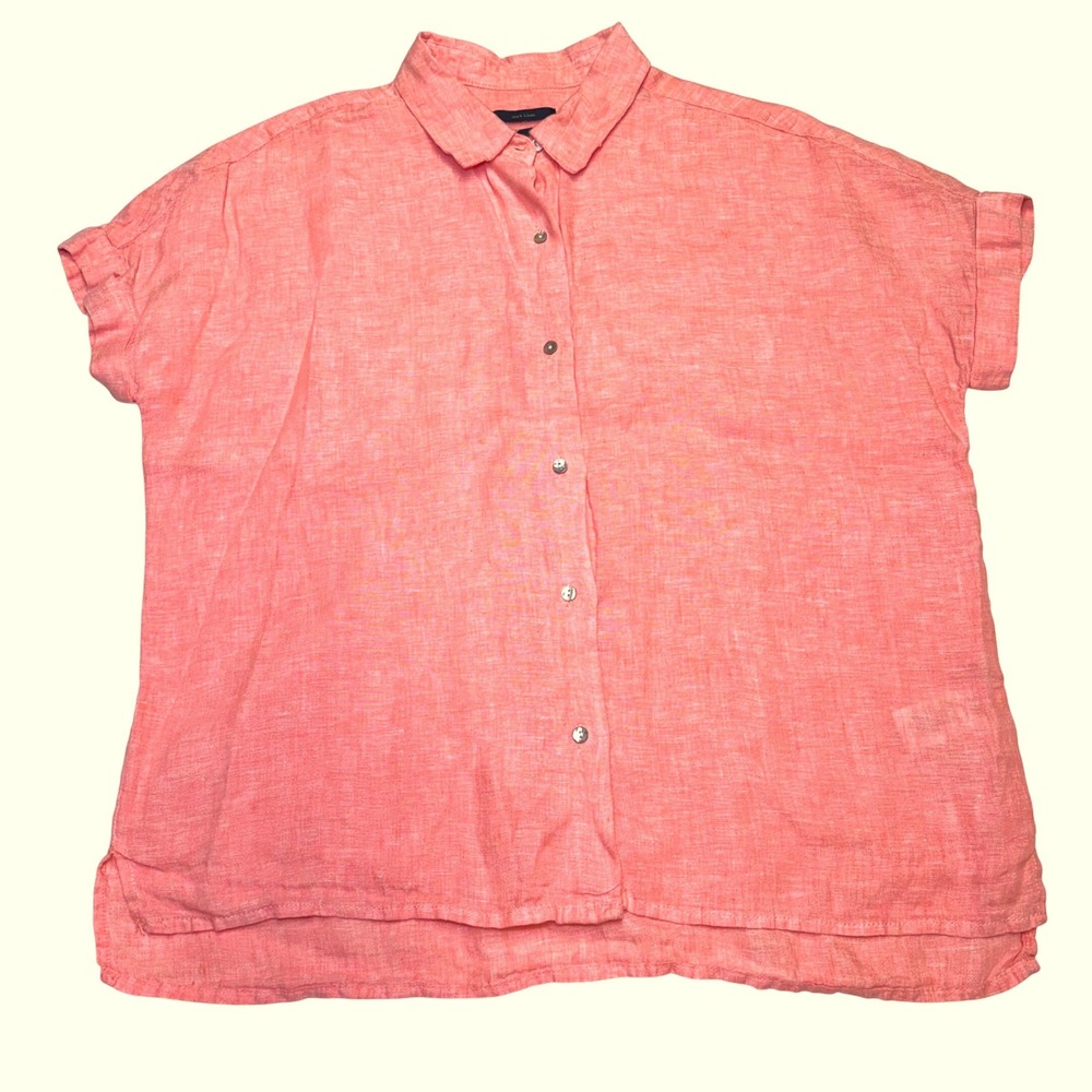 Rachel Rachel Roy Womens Orange 100% Linen Short Sleeve Button Down Shirt M
